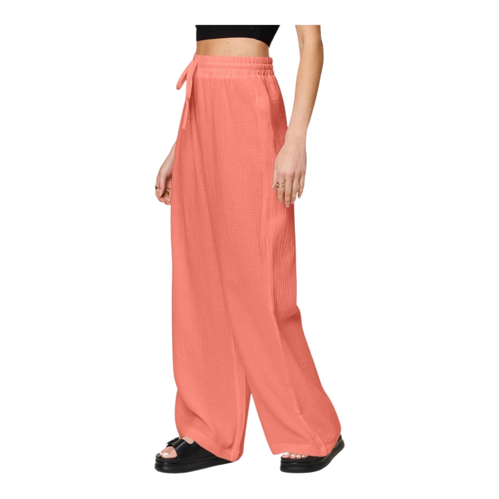Coral Wide Leg Lounge Pants Drawstring Relaxed Fit Casual Spring & Summer XL - Picture 2 of 3